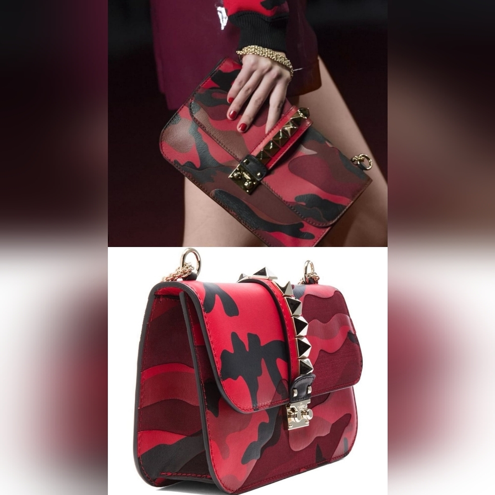 ⛔️SOLD⛔️Valentino Garavani Red Camo Medium Glam Lock Rockstud